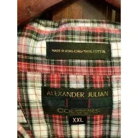 Vtg Alexander Julian Colours Men’s Casual Button Down Shirt Size 2XL Plaid 90s - Picture 3 of 8